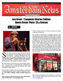Amsterdam News - Charles Tolliver Opens the 21st Season at Sistas' Place!